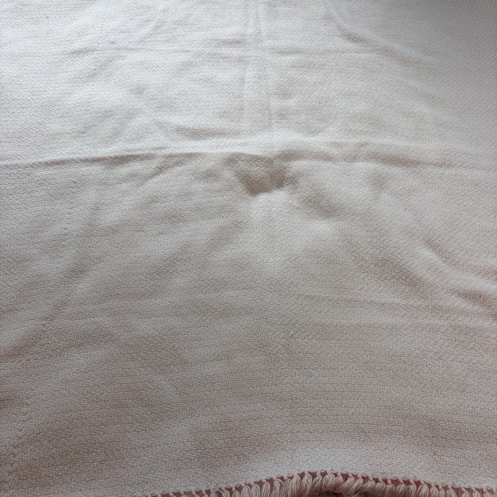 Vintage Feltman Bros Baby Blanket Pink Hand Loomed Soft Fringe Pink White READ - Picture 8 of 16